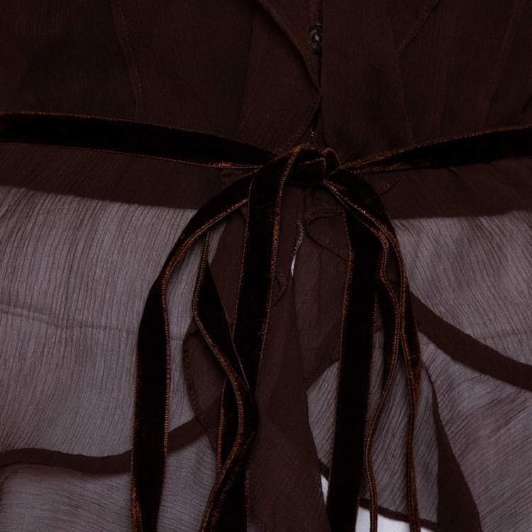 Pre Owned Ralph Lauren Brown Silk Ruffle detail Sheer Top L