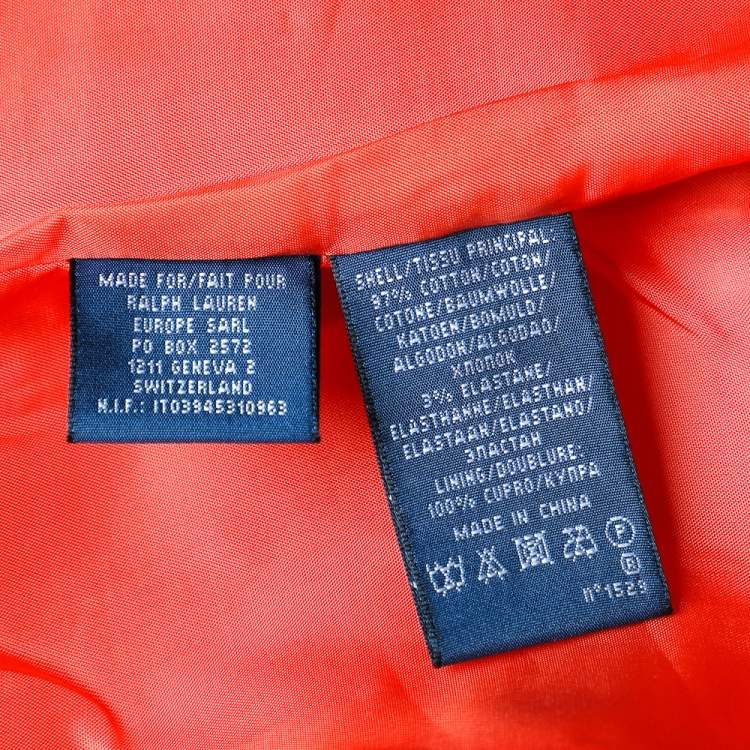 Pre Owned Ralph Lauren Tropic Orange Cotton Crest Detail Blazer M