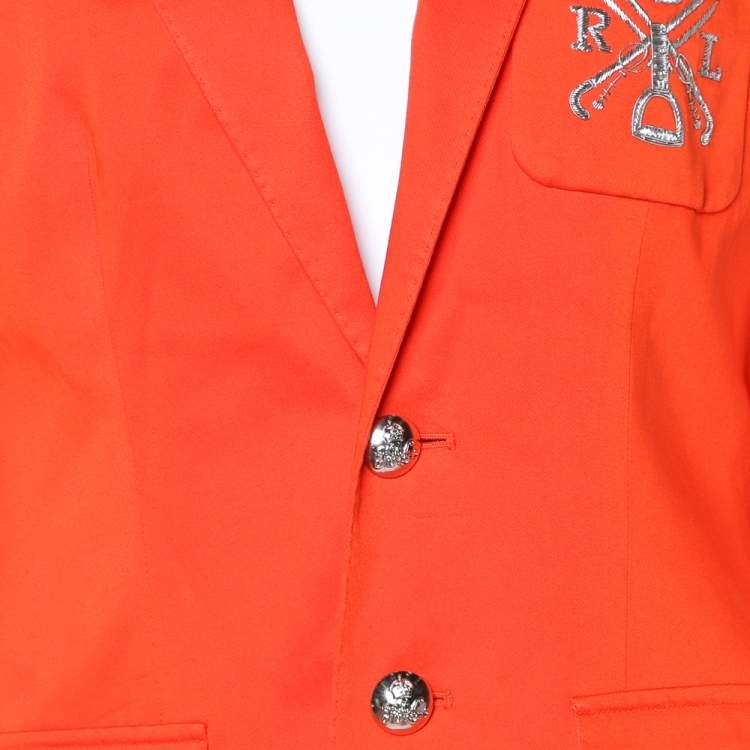 Pre Owned Ralph Lauren Tropic Orange Cotton Crest Detail Blazer M