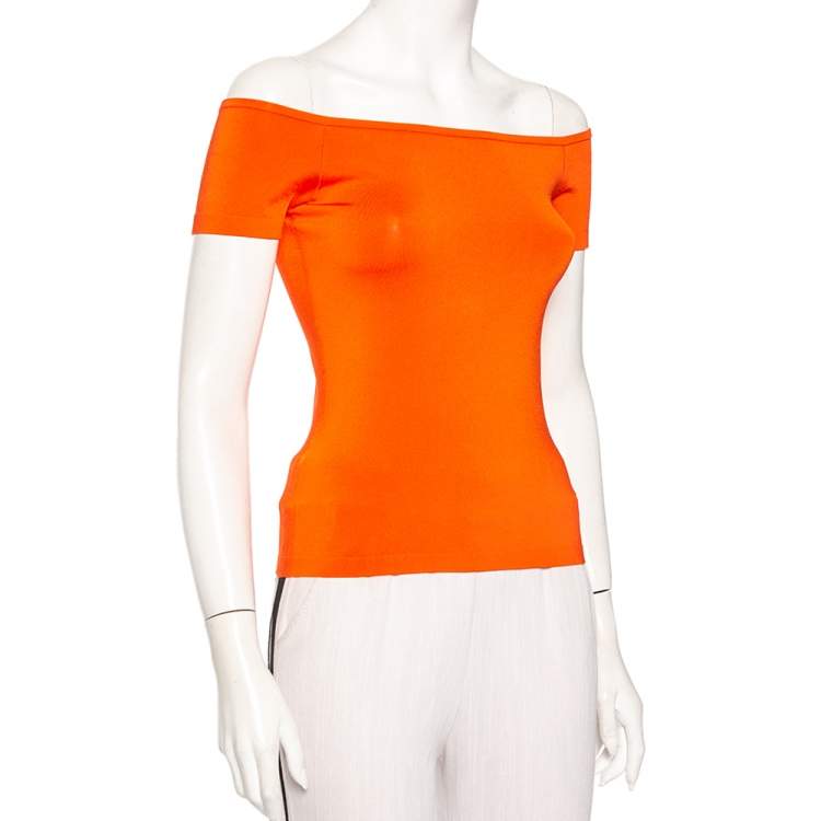 Pre Owned Ralph Lauren Orange Knit Off Shoulder Top XS