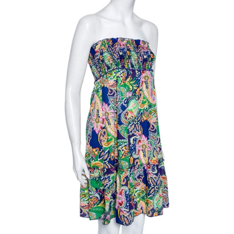 Pre Owned Ralph Lauren Multicolored Paisley Printed Cotton Smocked Beach Dress L 