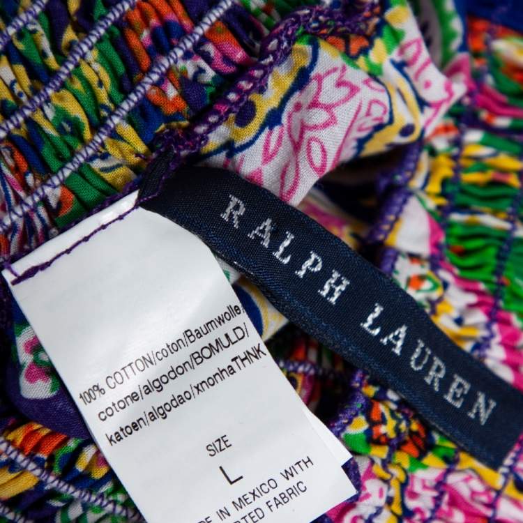 Pre Owned Ralph Lauren Multicolored Paisley Printed Cotton Smocked Beach Dress L 