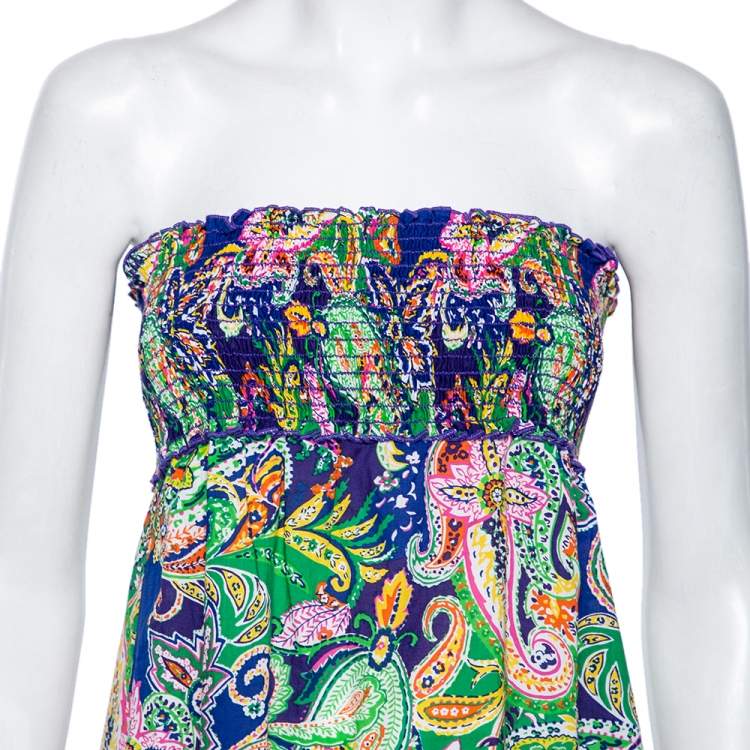 Pre Owned Ralph Lauren Multicolored Paisley Printed Cotton Smocked Beach Dress L 