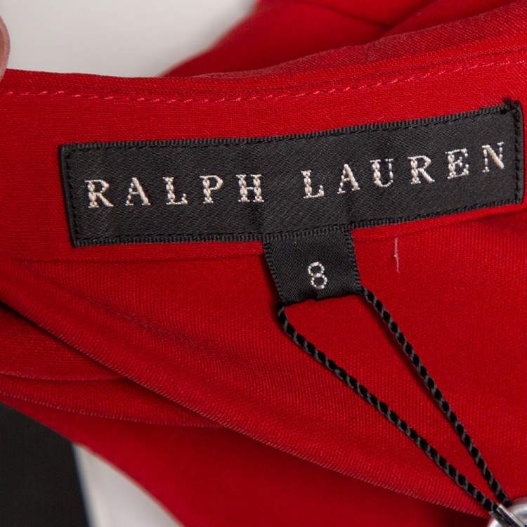 Pre Owned Ralph Lauren Red Crepe Long Sleeve Blouse & Pant M
