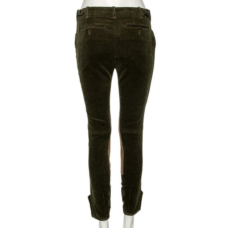 مملوكة مسبقًا Ralph Lauren Green Corduroy & Suede Patch Detail Polo Pants M