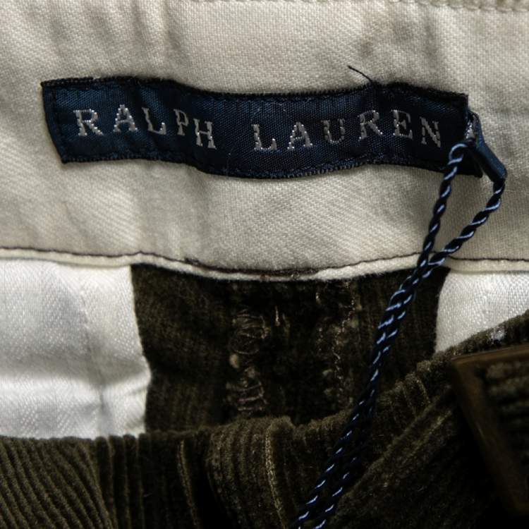 مملوكة مسبقًا Ralph Lauren Green Corduroy & Suede Patch Detail Polo Pants M