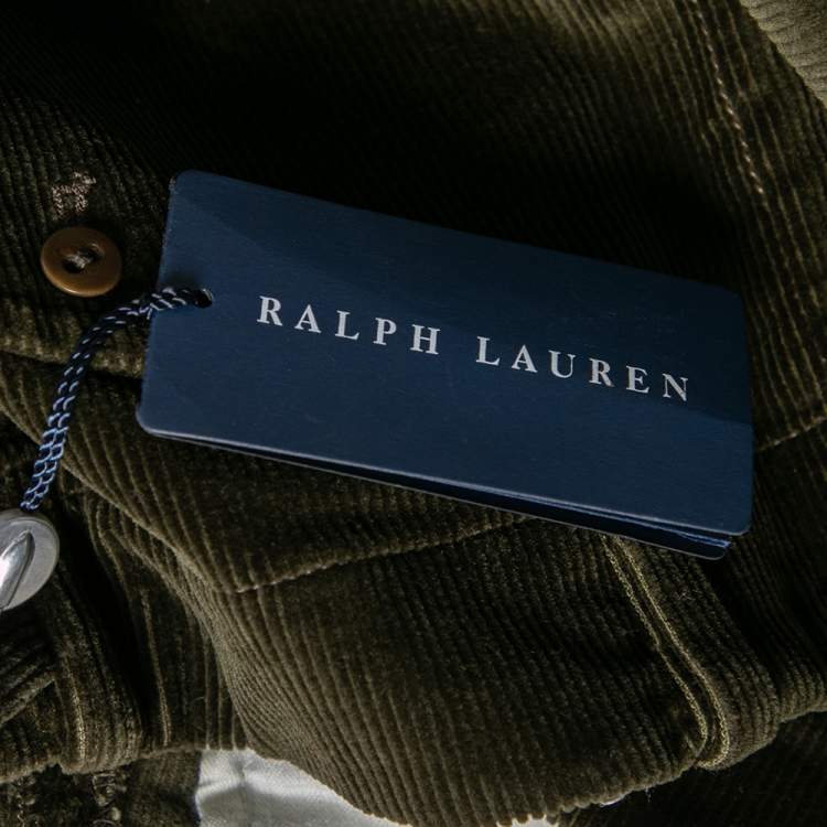 مملوكة مسبقًا Ralph Lauren Green Corduroy & Suede Patch Detail Polo Pants M