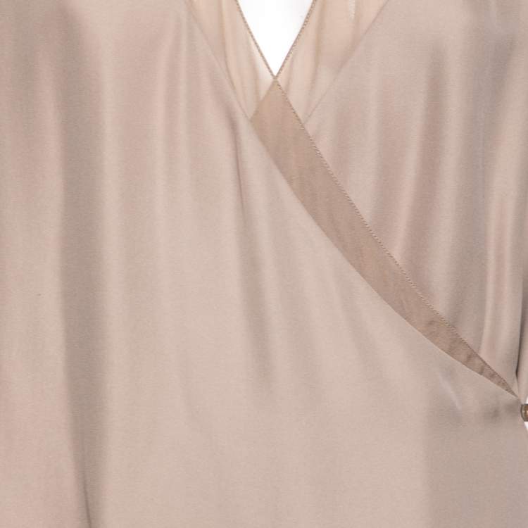 Pre Owned Ralph Lauren Taupe Silk Georgette Raina Wrap Blouse M 