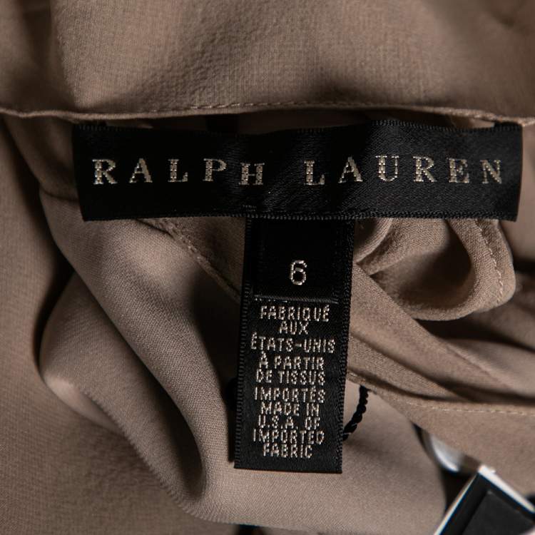 Pre Owned Ralph Lauren Taupe Silk Georgette Raina Wrap Blouse M 