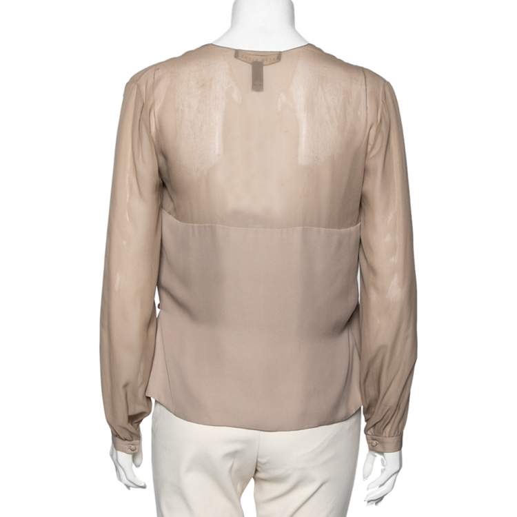 Pre Owned Ralph Lauren Taupe Silk Georgette Raina Wrap Blouse M 