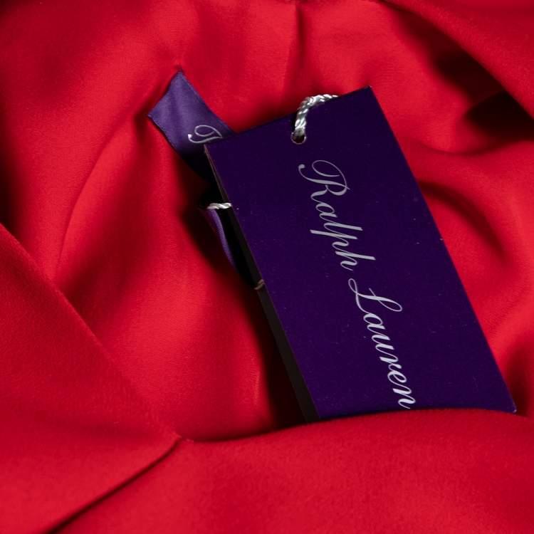 Pre Owned Ralph Lauren Red Crepe Overlay Detailed Midi Sheath Dress S 