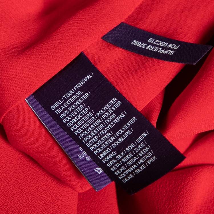 Pre Owned Ralph Lauren Red Crepe Overlay Detailed Midi Sheath Dress S 