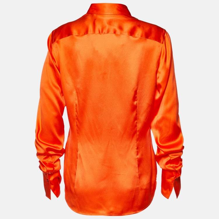 Pre Owned Ralph Lauren Orange Silk Button Front Shirt L