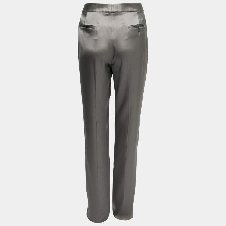 Pre Owned Ralph Lauren Grey Satin Silk Tailored Pant L