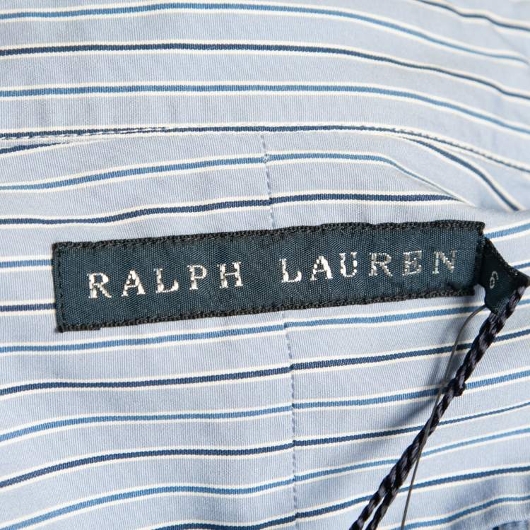 مملوكة مسبقًا Ralph Lauren Blue Striped Cotton Ruffle Trimmed Button Front Shirt M
