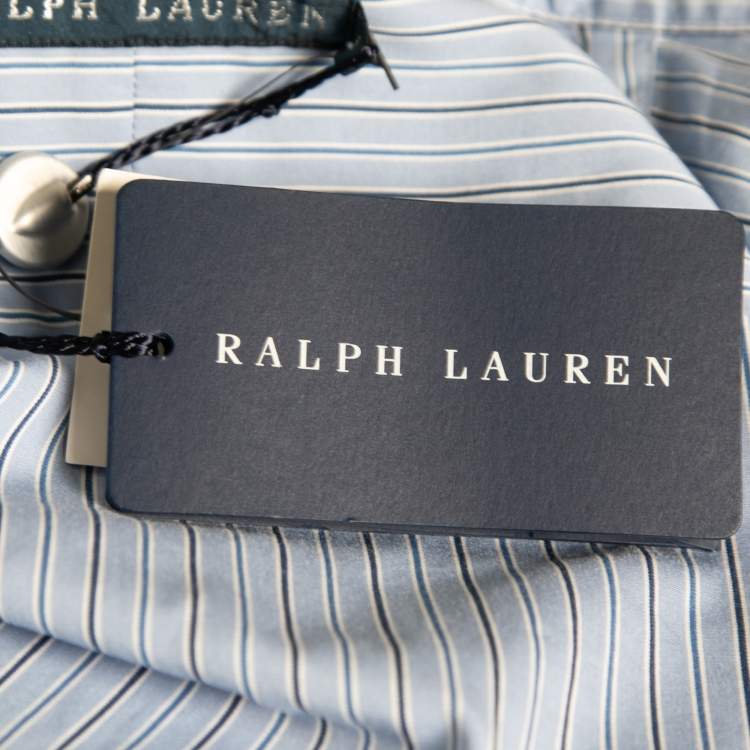 مملوكة مسبقًا Ralph Lauren Blue Striped Cotton Ruffle Trimmed Button Front Shirt M