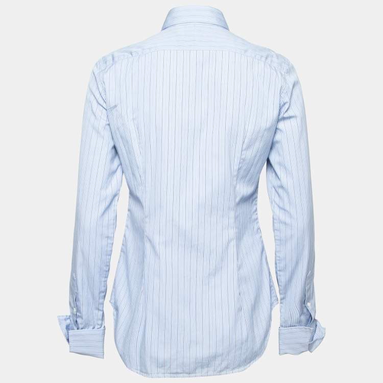 مملوكة مسبقًا Ralph Lauren Blue Striped Cotton Ruffle Trimmed Button Front Shirt M