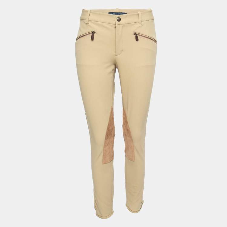 Pre Owned Ralph Lauren Beige Cotton Suede Patch Pants M Waist 28" 