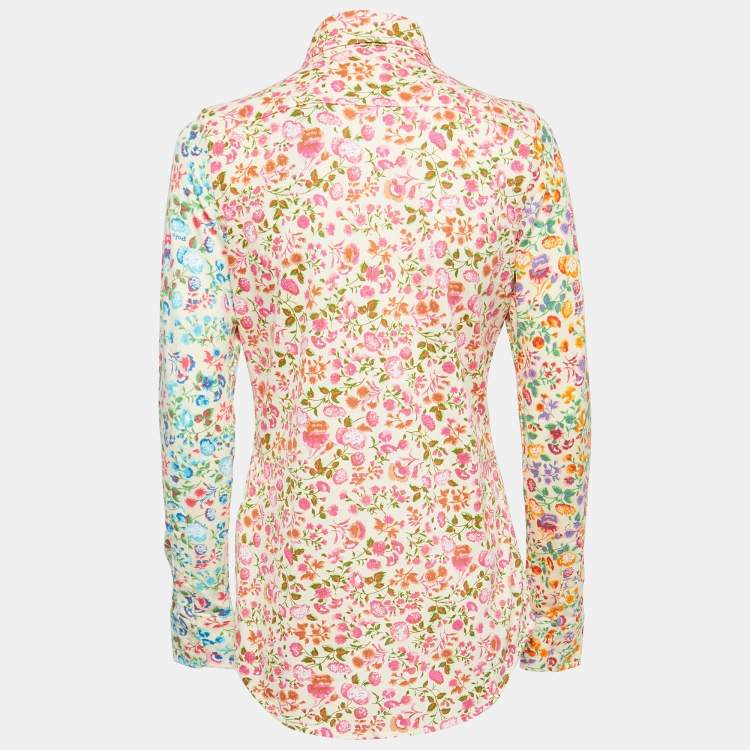 Pre Owned Ralph Lauren Multicolor Floral Cotton Knit Long Sleeve Shirt M
