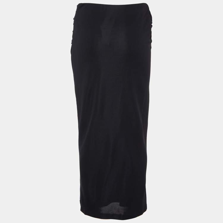 Pre Owned Ralph Lauren Black Jersey Draped Midi Skirt M