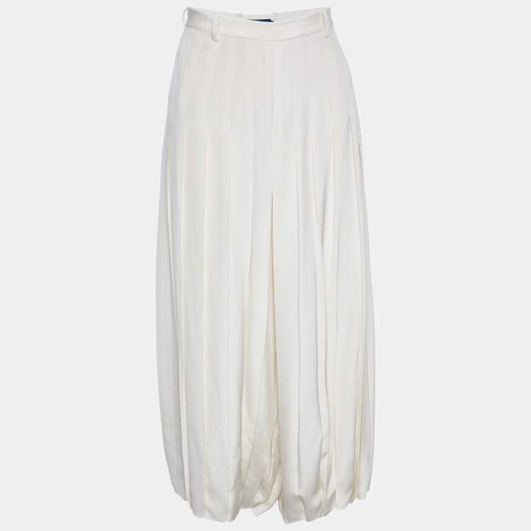 Pre Owned Ralph Lauren Off -White Pleated Silk Culottes S