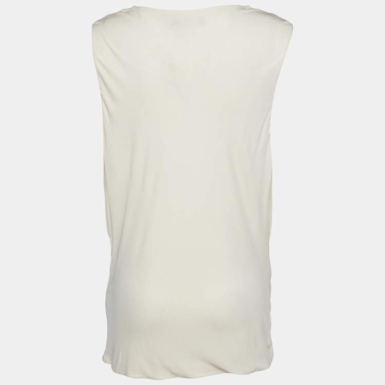 Pre Owned Ralph Lauren Cream Jersey Knit Plunging Neck Wrap Top XL