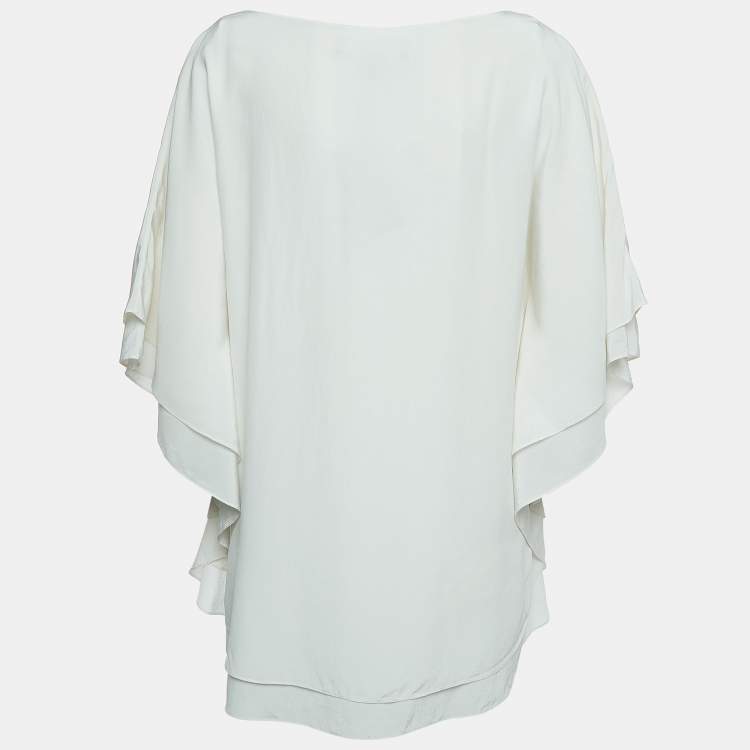 Pre Owned Ralph Lauren White Silk Ruffled Blouse L