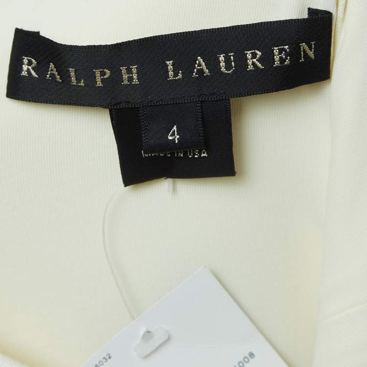 Pre Owned Ralph Lauren Cream Double Knit Leather T-Back Davyn Midi Dress S