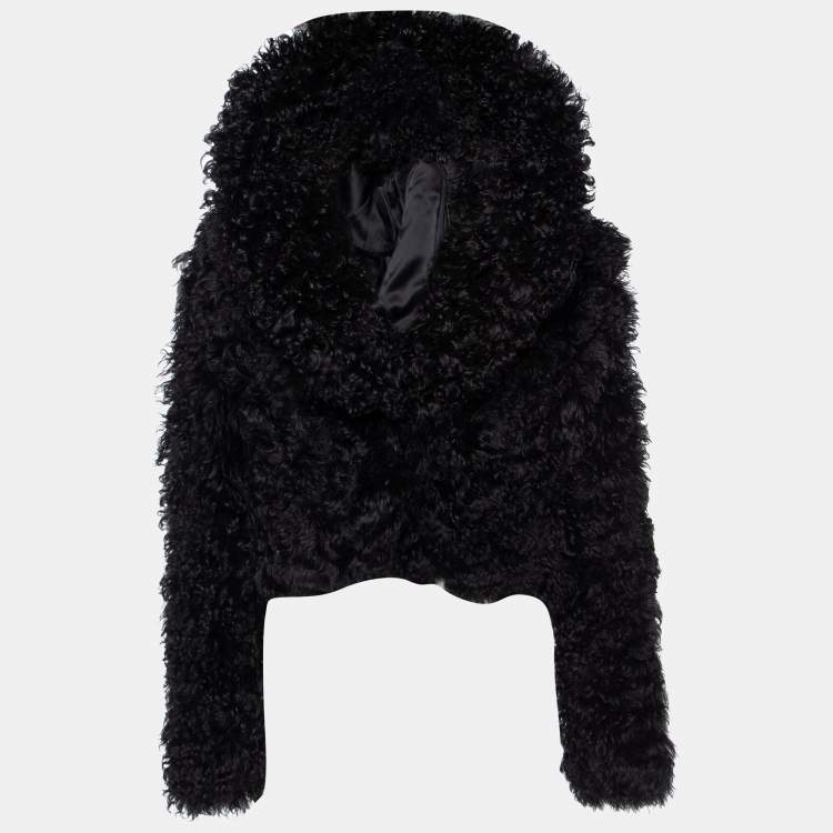 Pre Owned Ralph Lauren Black Shearling Cropped Jacket S