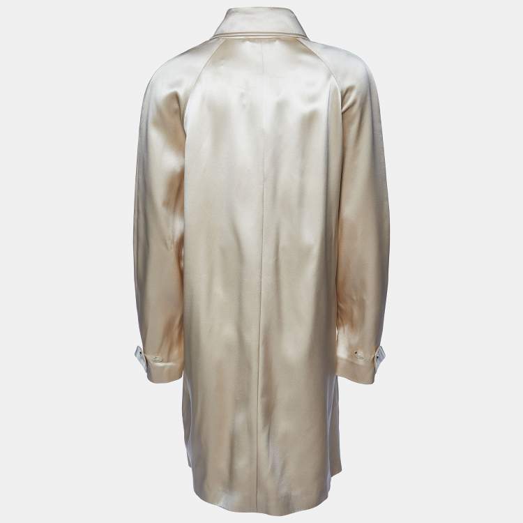 Pre Owned Ralph Lauren Beige Silk Satin Single Breasted Coat L