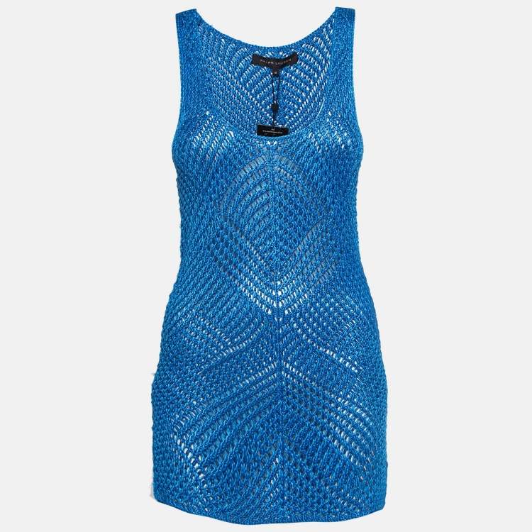 Pre Owned Ralph Lauren Blue Silk Crochet Easy Tank Top M