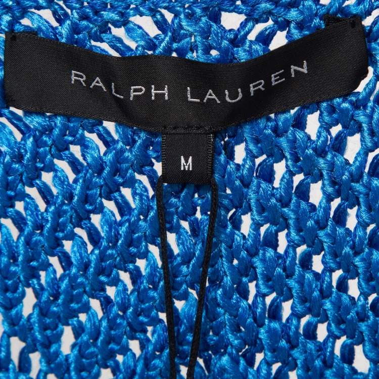 Pre Owned Ralph Lauren Blue Silk Crochet Easy Tank Top M
