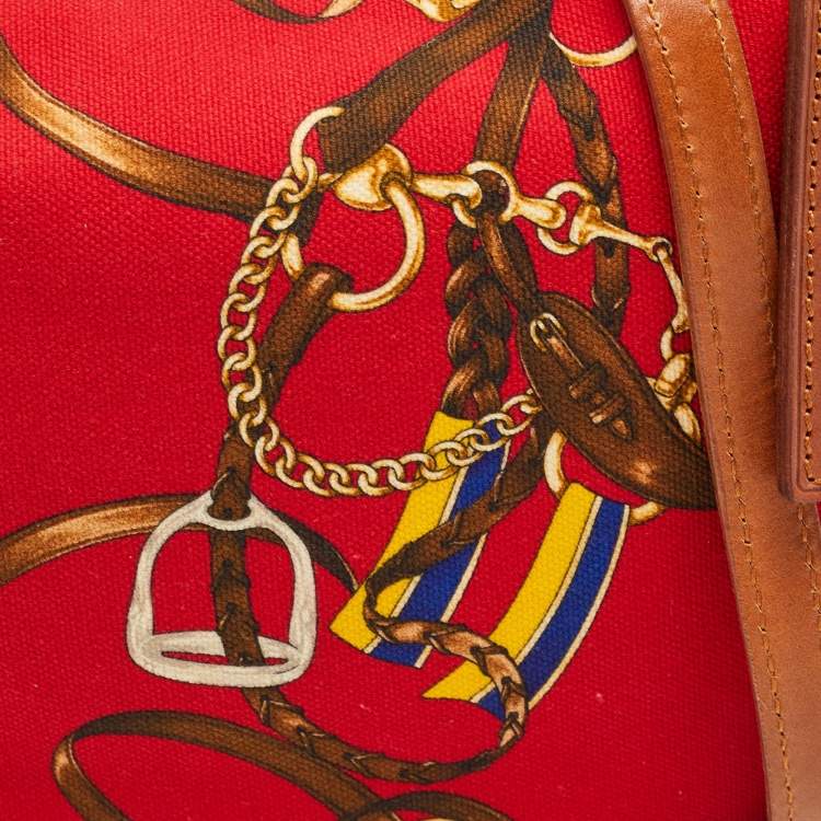 Pre Owned Ralph Lauren Red Printed Canvas and Leather Crossbody Bag