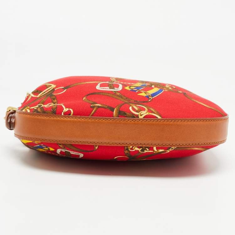 Pre Owned Ralph Lauren Red Printed Canvas and Leather Crossbody Bag