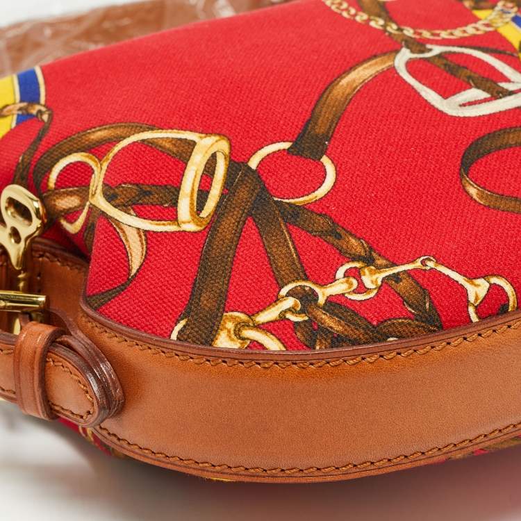 Pre Owned Ralph Lauren Red Printed Canvas and Leather Crossbody Bag
