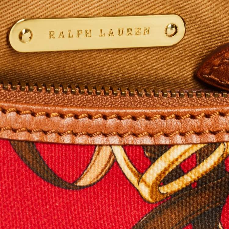 Pre Owned Ralph Lauren Red Printed Canvas and Leather Crossbody Bag
