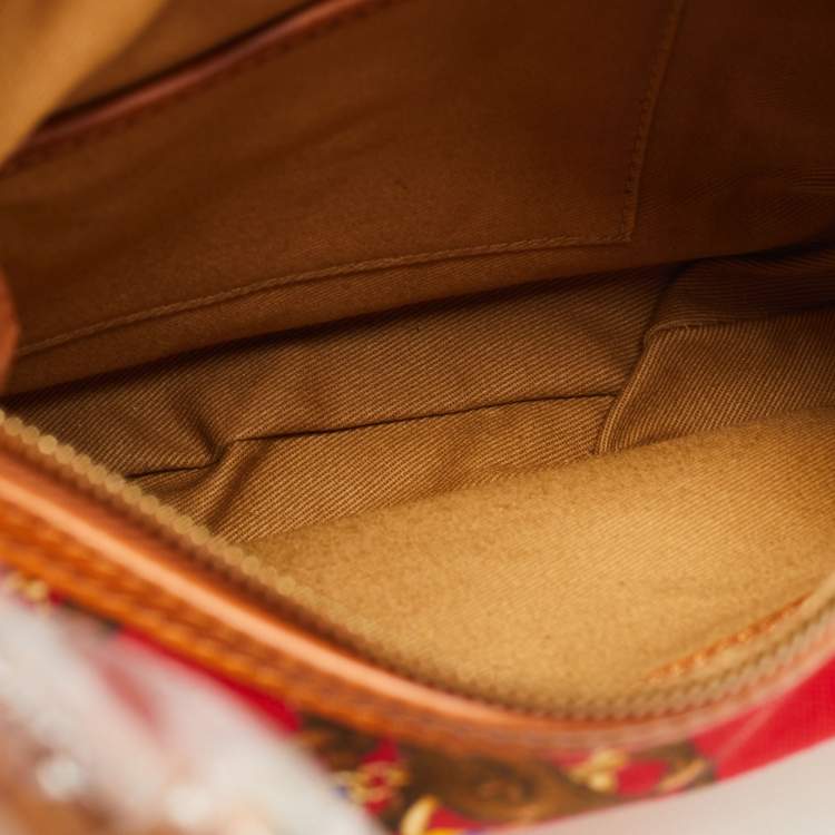 Pre Owned Ralph Lauren Red Printed Canvas and Leather Crossbody Bag
