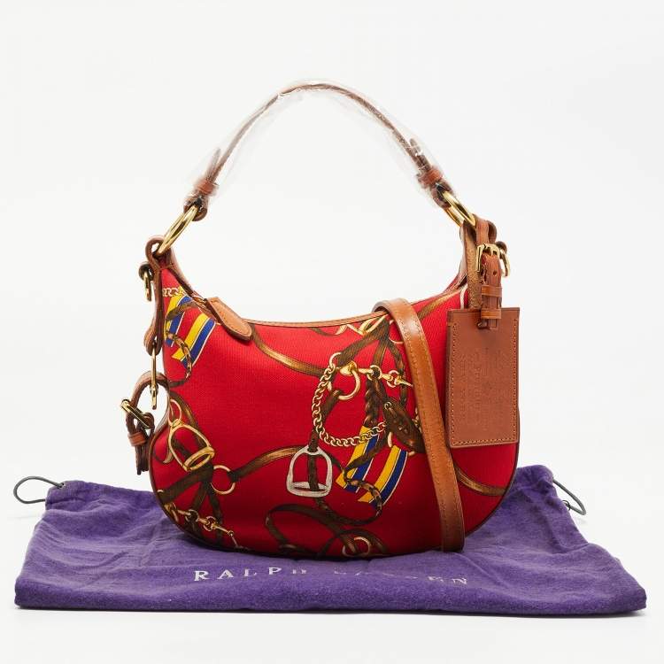 Pre Owned Ralph Lauren Red Printed Canvas and Leather Crossbody Bag