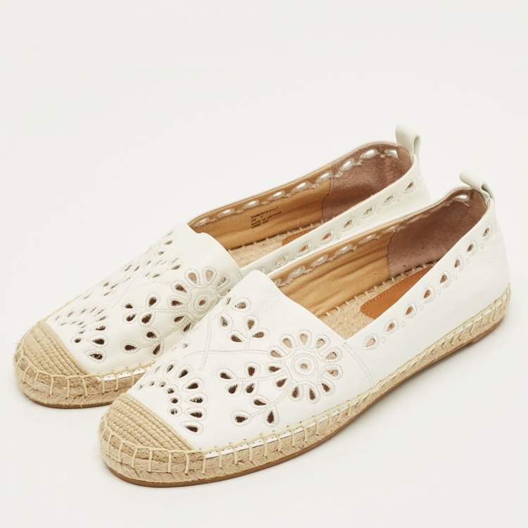Pre Owned Ralph Lauren Cameryn Eylt Size 37 White Leather Espadrille Flats