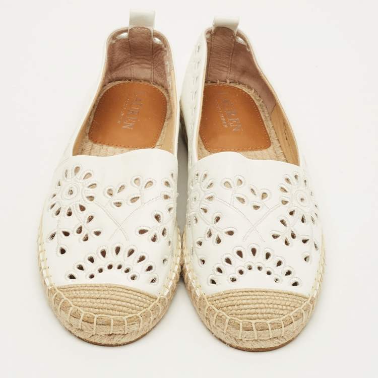 Pre Owned Ralph Lauren Cameryn Eylt Size 37 White Leather Espadrille Flats