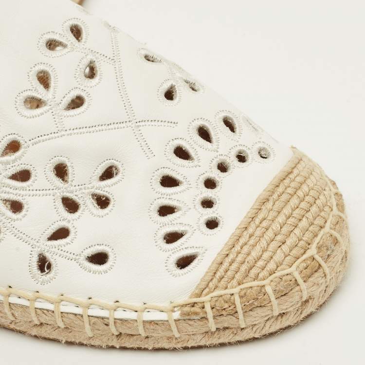 Pre Owned Ralph Lauren Cameryn Eylt Size 37 White Leather Espadrille Flats