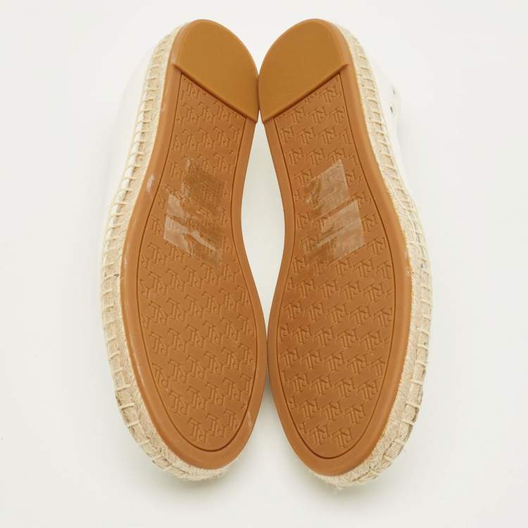 Pre Owned Ralph Lauren Cameryn Eylt Size 37 White Leather Espadrille Flats