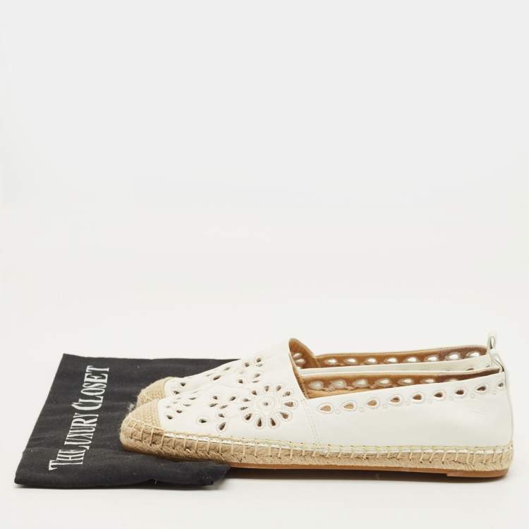 Pre Owned Ralph Lauren Cameryn Eylt Size 37 White Leather Espadrille Flats