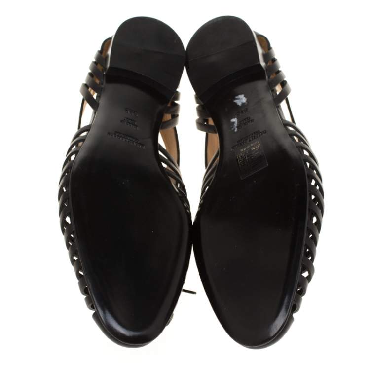 Pre Owned Ralph Lauren Black Leather Quilissa Cut Out Oxfords Size 39.5