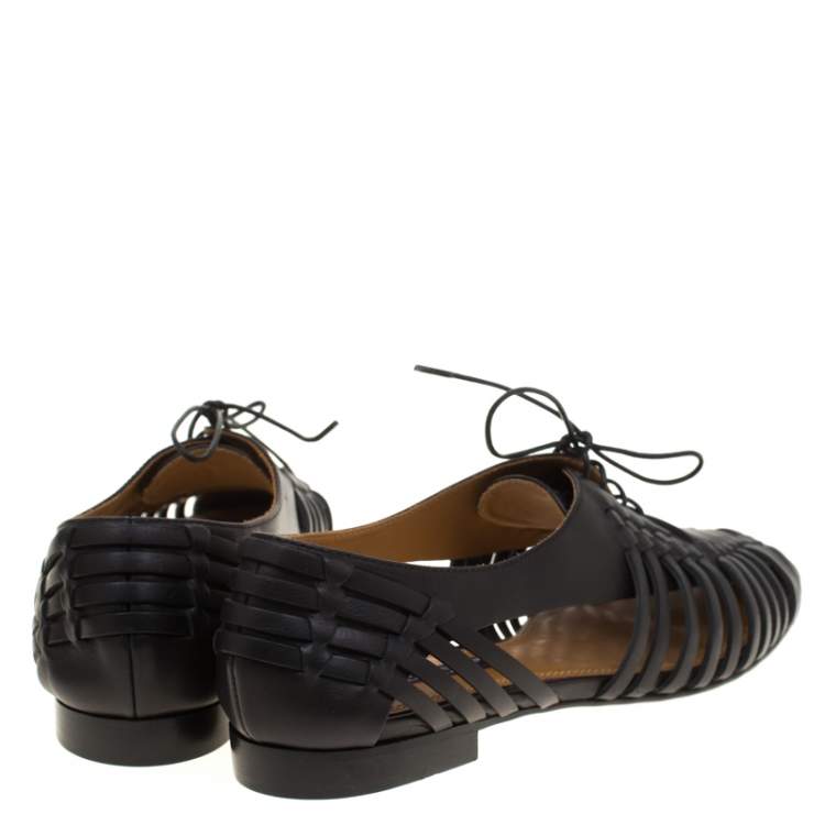 Pre Owned Ralph Lauren Black Leather Quilissa Cut Out Oxfords Size 39.5