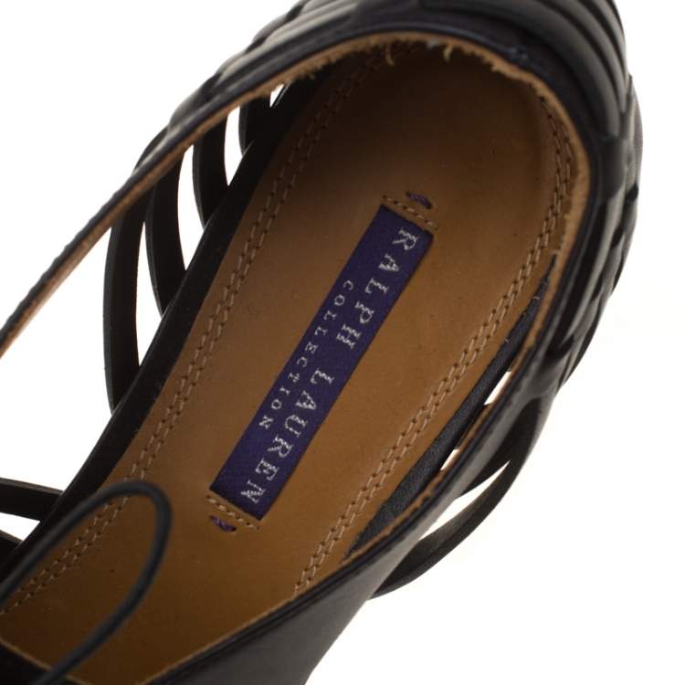 Pre Owned Ralph Lauren Black Leather Quilissa Cut Out Oxfords Size 39.5