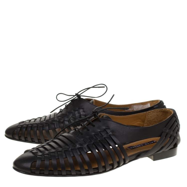 Pre Owned Ralph Lauren Black Leather Quilissa Cut Out Oxfords Size 39.5