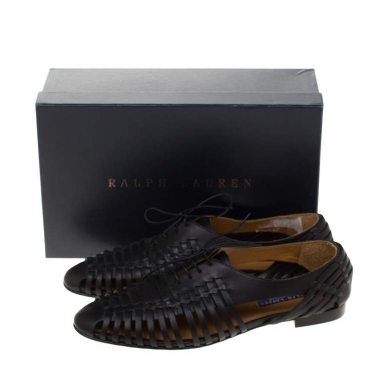 Pre Owned Ralph Lauren Black Leather Quilissa Cut Out Oxfords Size 39.5