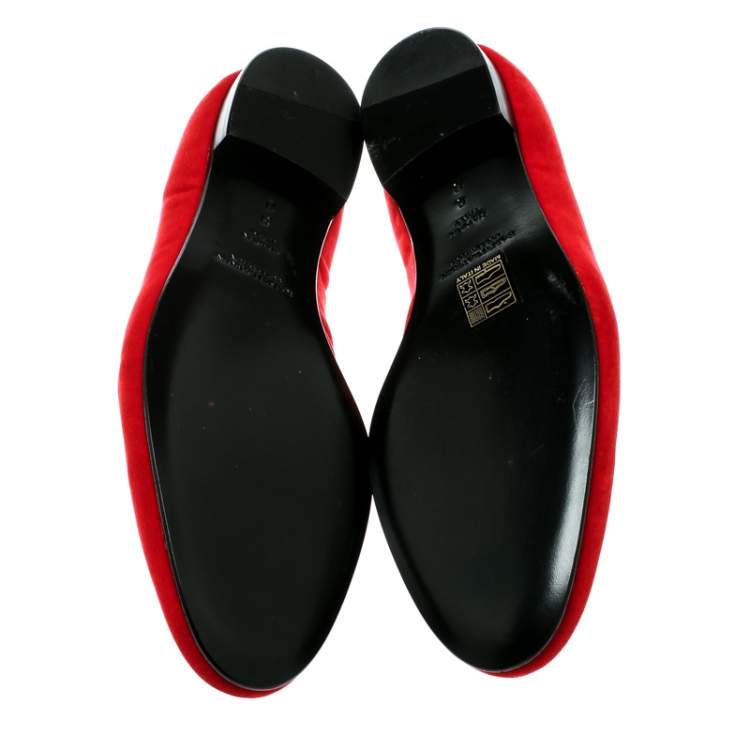 Pre Owned Ralph Lauren Red Velvet Smoking Slippers Size 39.5