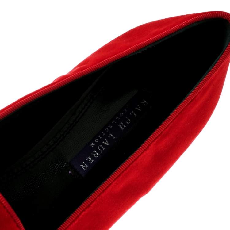 Pre Owned Ralph Lauren Red Velvet Smoking Slippers Size 39.5